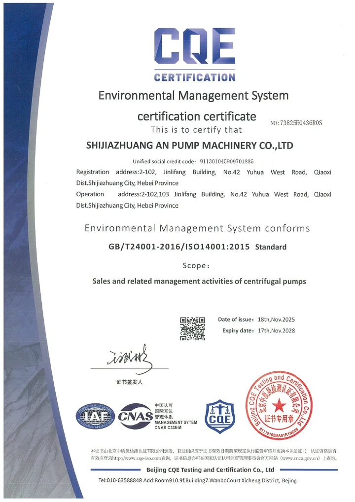 BBP ISO 14001 environmental management system certificate