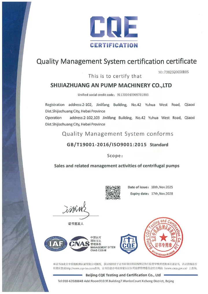 BBP ISO 9001 quality management system certificate
