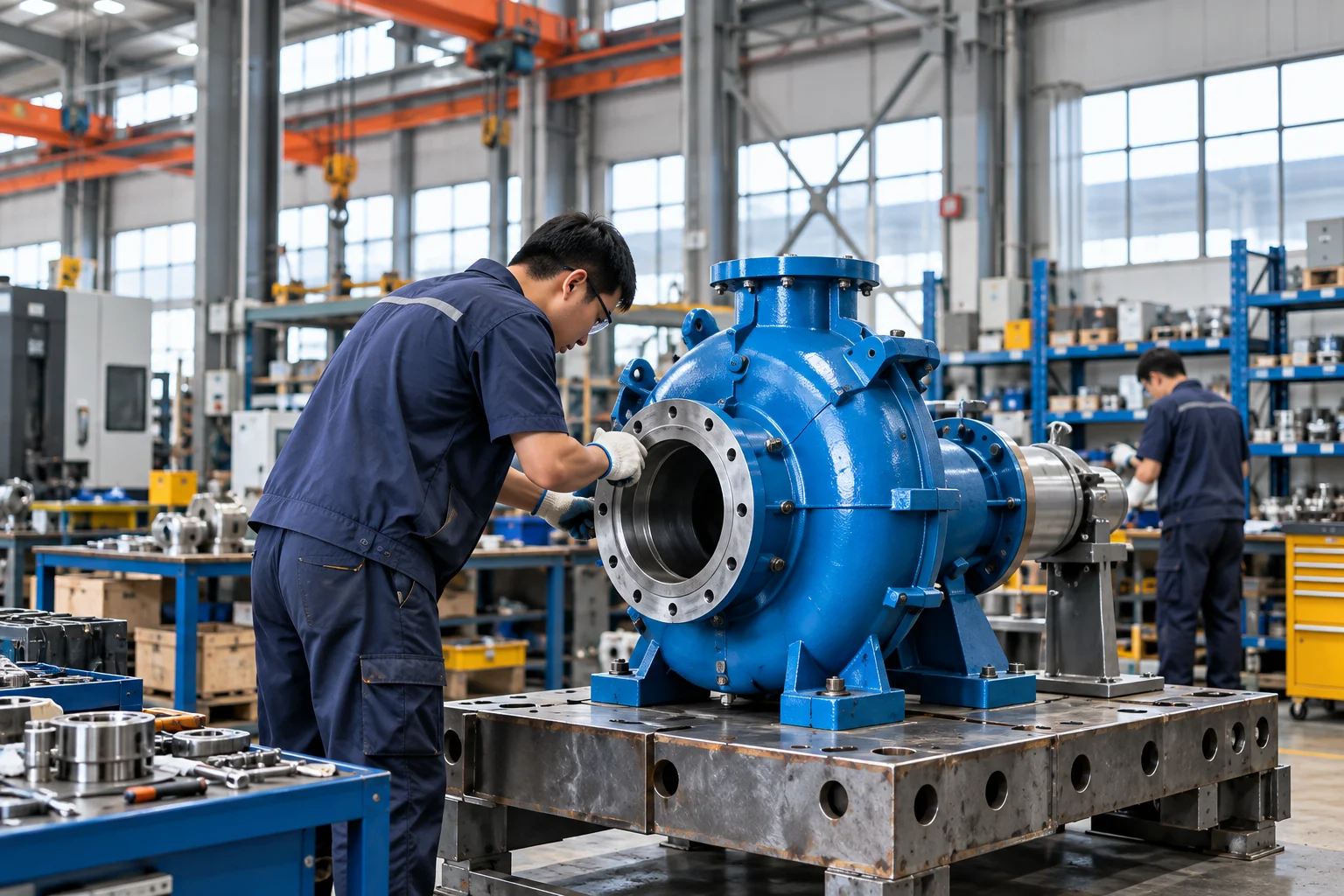 Illustrative industrial pump workshop