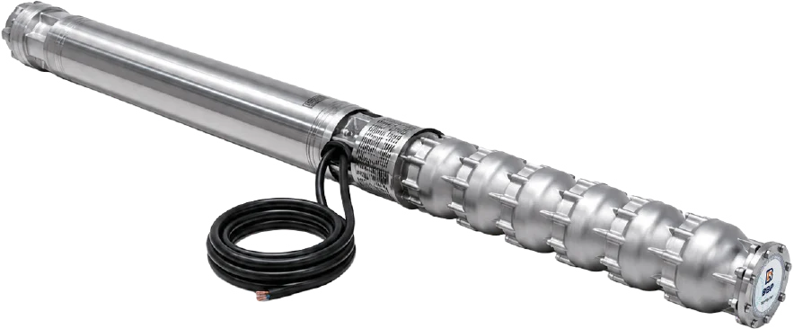ASJ submersible pump and motor with cable, supplied BBP brochure photograph.