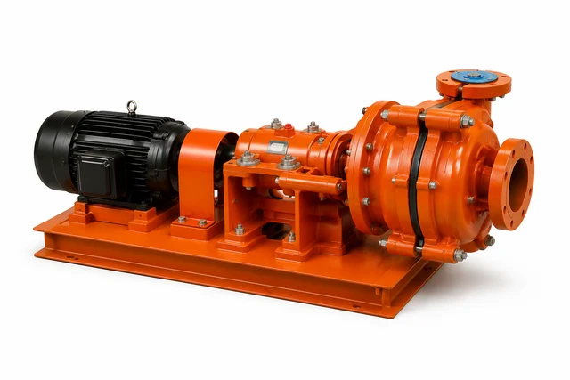 Illustrative orange slurry pump with direct-coupled motor