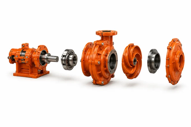 Illustrative exploded horizontal pump components; not a model-specific assembly drawing