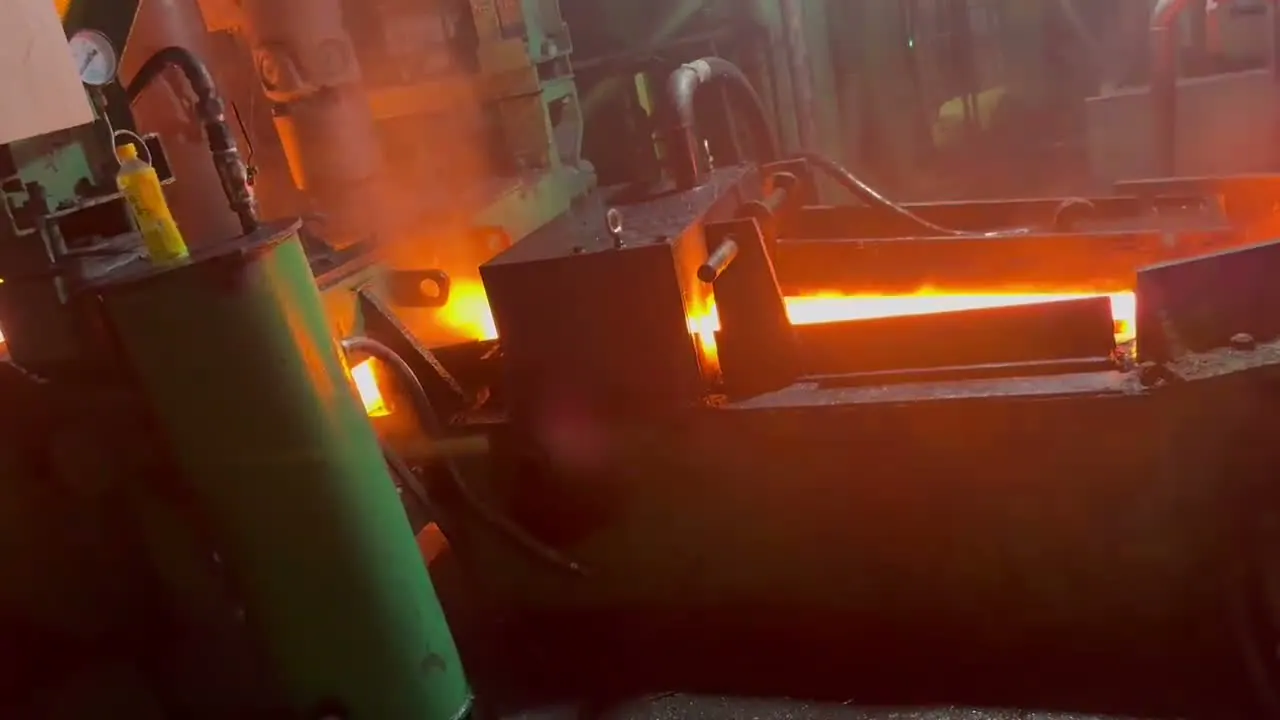 Hot steel in the rolling process