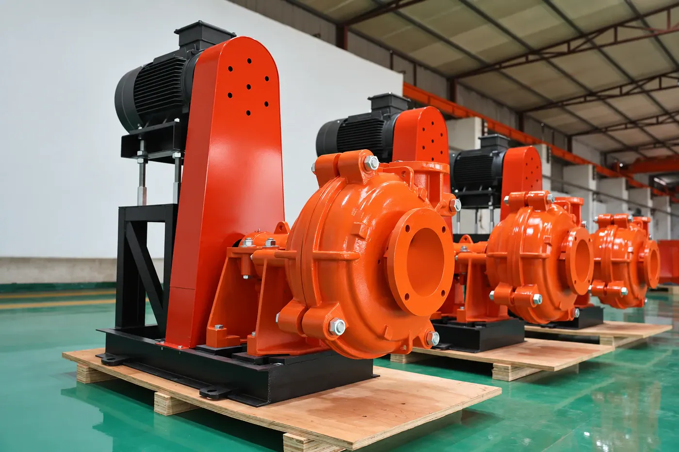 Illustration of orange horizontal slurry-pump set