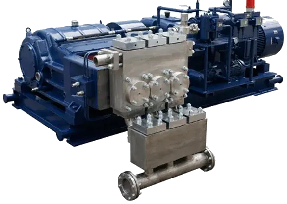 Original blue high-pressure reciprocating pump and drive arrangement