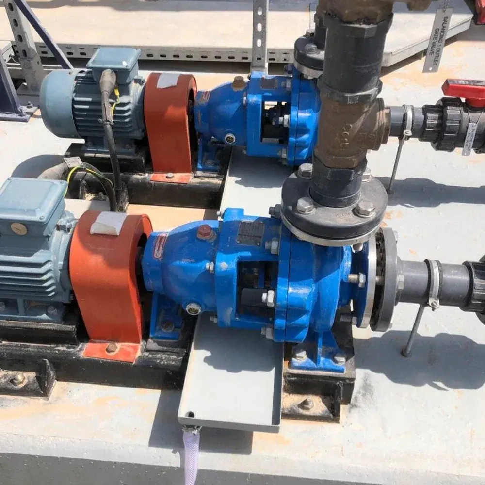 Centrifugal water pumps connected to transfer pipework