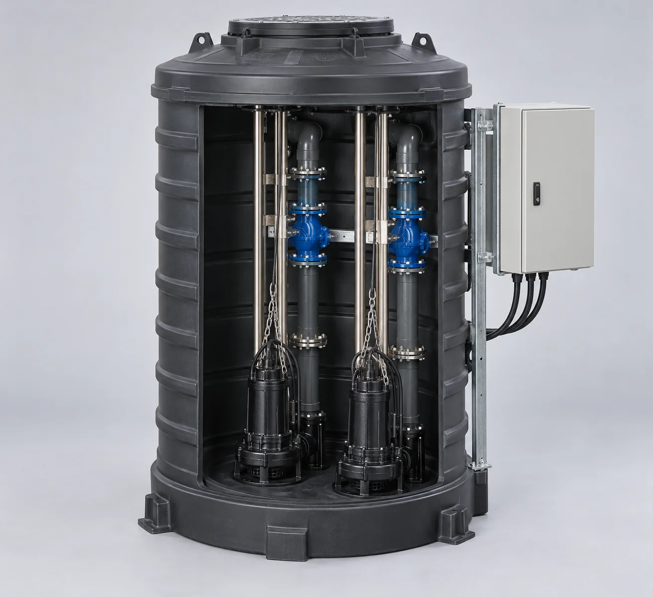 Packaged Sewer Lift Station product-family illustration showing a typical pump arrangement