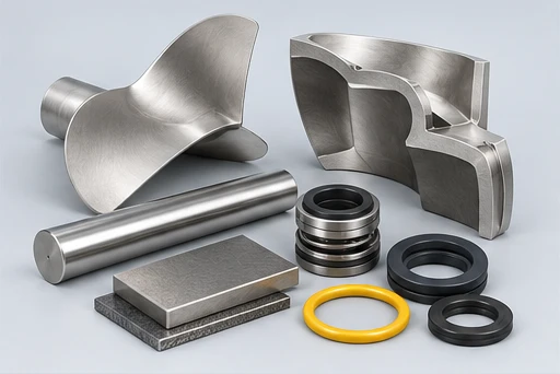 Submersible Axial-Flow Pump: illustrative wetted materials and sealing components