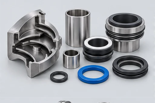 Deep-Well Submersible Pump: illustrative wetted materials and sealing components