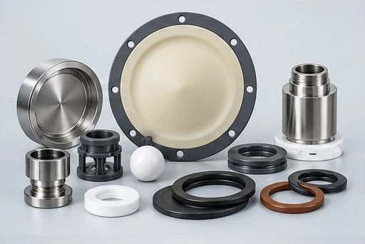 Hydraulic Diaphragm Metering Pump: illustrative wetted materials and sealing components