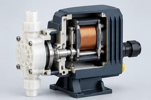 Solenoid actuator and stroke control concept for Solenoid Diaphragm Metering Pump
