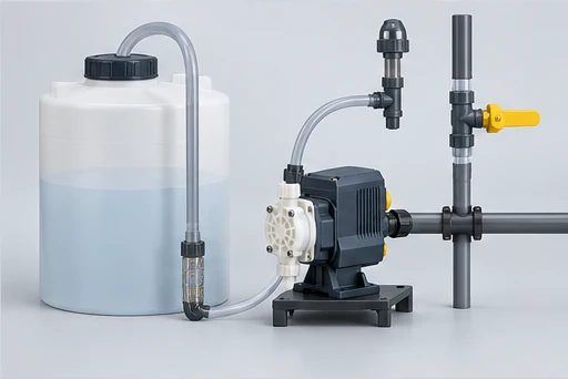 Solenoid Diaphragm Metering Pump: illustrative installation and drive arrangement
