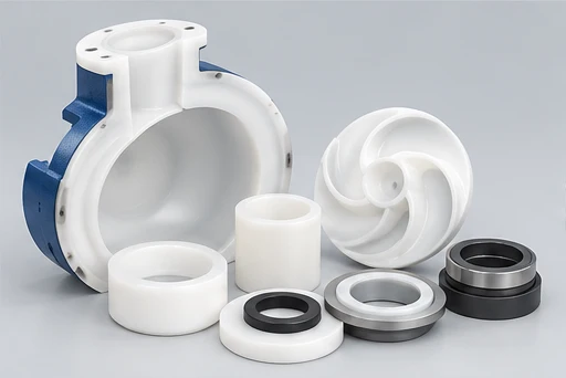Fluoroplastic-Lined Centrifugal Pump: illustrative wetted materials and sealing components