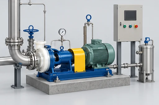 Installation & controls illustration for Fluoroplastic-Lined Centrifugal Pump