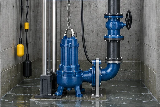 Sewage Grinder Pump: illustrative installation and drive arrangement