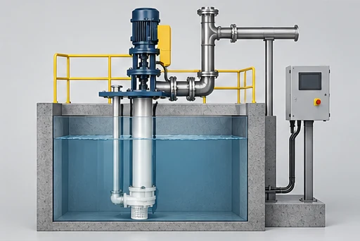 Fluoroplastic Sump Pump: illustrative installation and drive arrangement