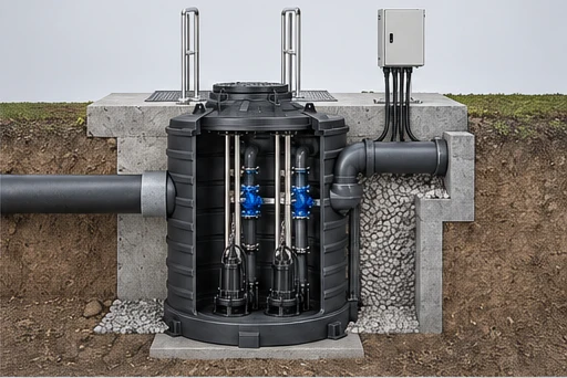 Packaged Sewer Lift Station: illustrative installation and drive arrangement