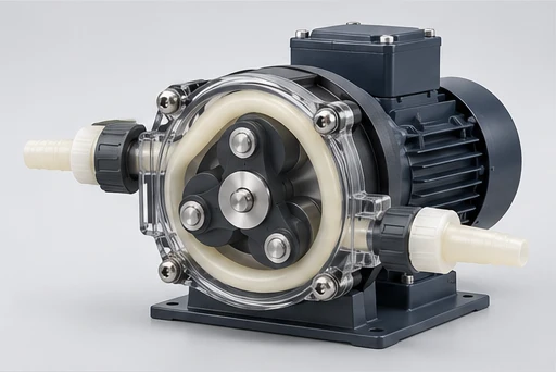 Connectors & containment concept for Peristaltic Metering Pump