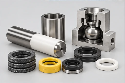 Triplex Plunger Pump: illustrative wetted materials and sealing components
