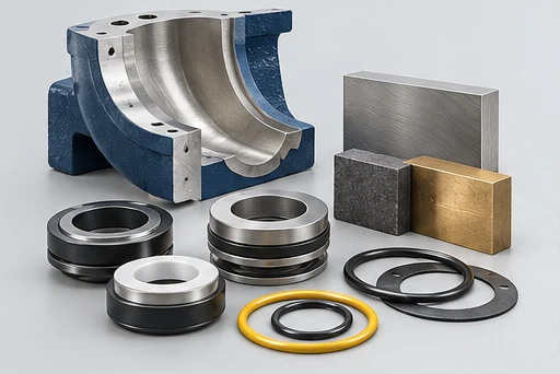 Double-Suction Split-Case Pump: illustrative wetted materials and sealing components