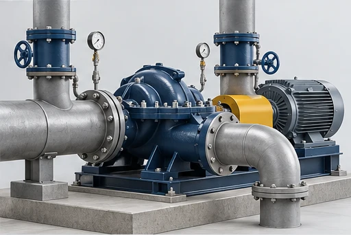 Double-Suction Split-Case Pump: illustrative installation and drive arrangement