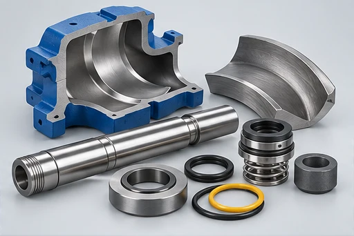 Vertical Split-Case Pump: illustrative wetted materials and sealing components