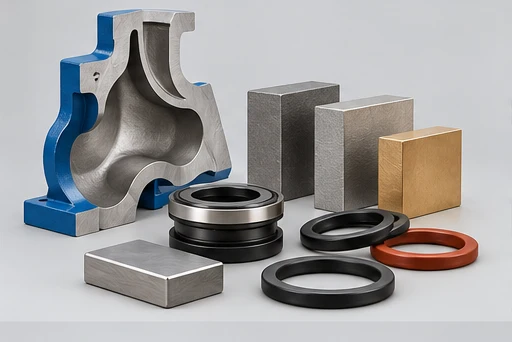 End-Suction Water Pump: illustrative wetted materials and sealing components