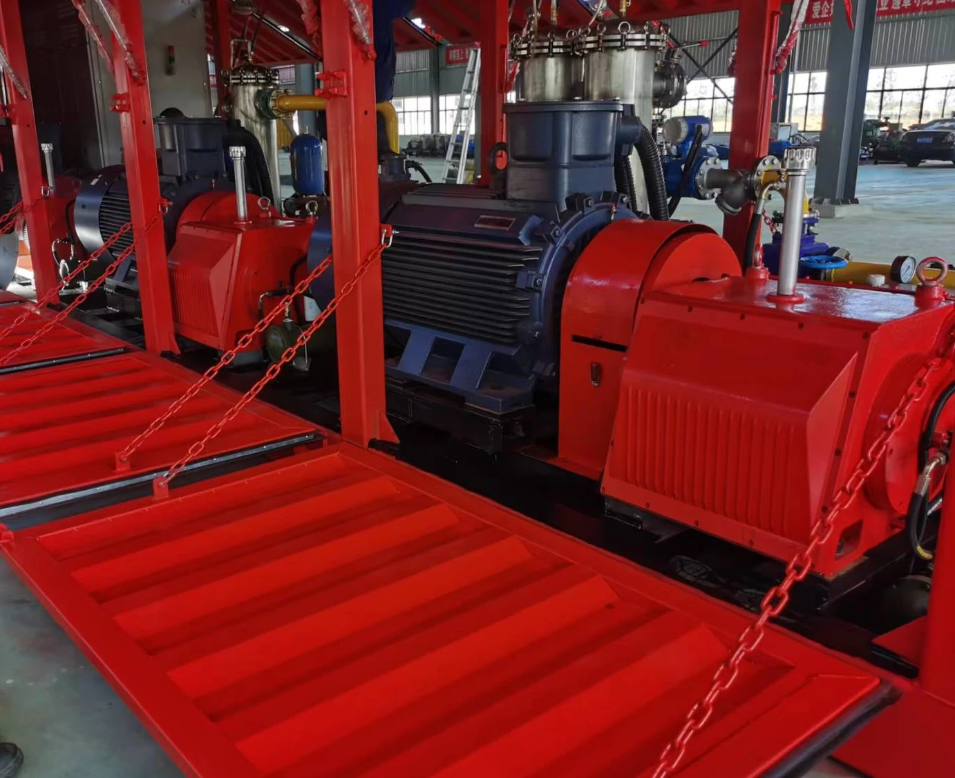 Actual water-injection pump skid photographed in the workshop