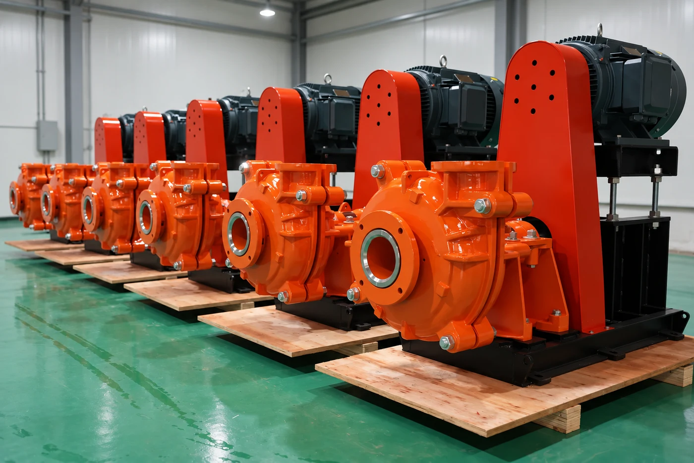 Illustration of row of horizontal slurry-pump sets