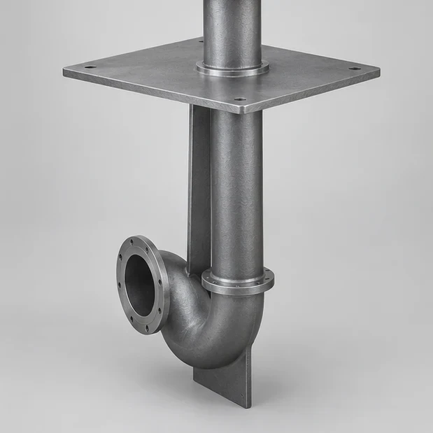 AI-generated illustration of vertical discharge and mounting assembly