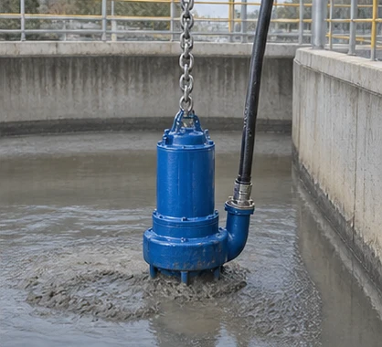 AI-generated generic submersible-pump basin installation scene